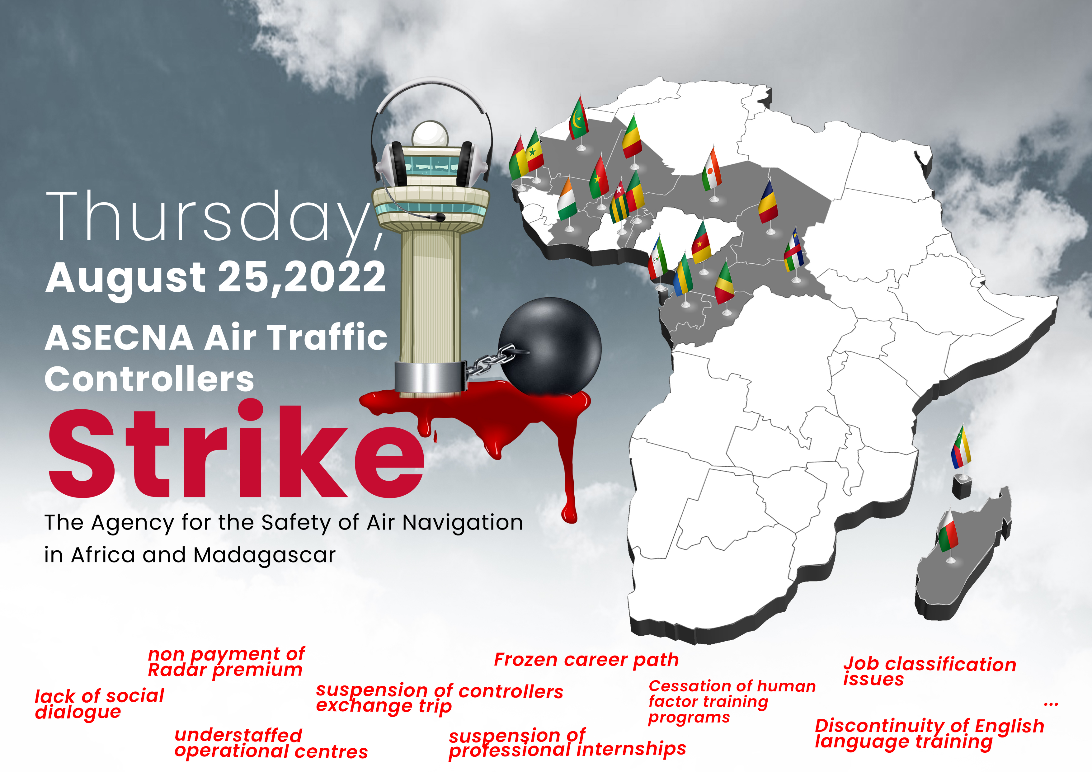 Air traffic controllers in Africa and Madagascar set to strike from 25 – 27 August